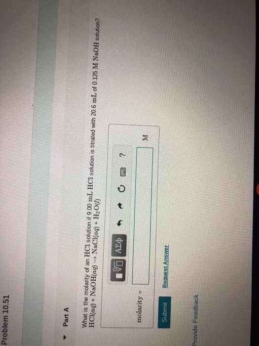 Solved Problem 10.51 Part A What is the molarity of an HCl | Chegg.com