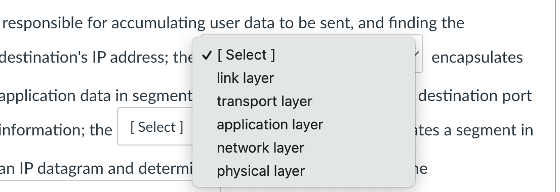 Solved In the internet protocol stack, the [Select] | Chegg.com