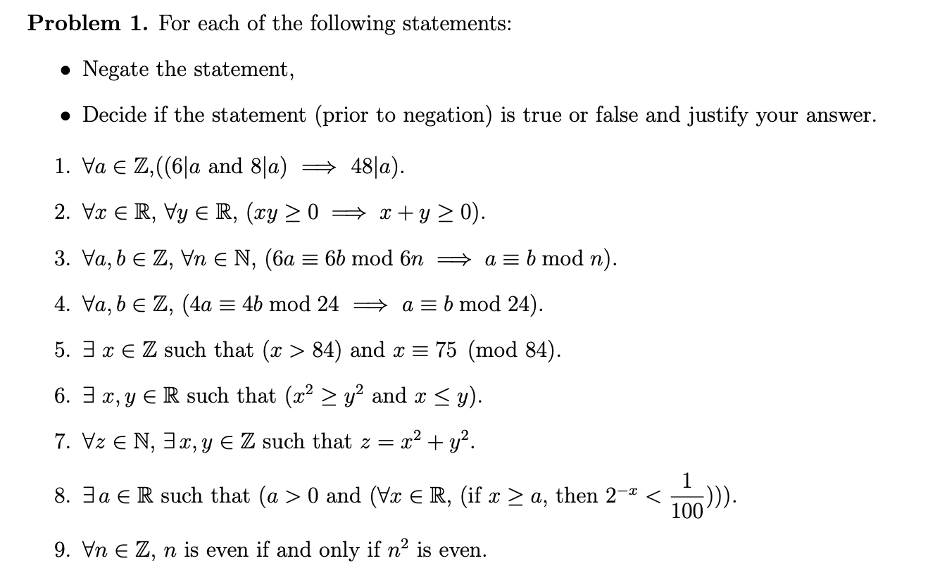 Solved Problem 1. For each of the following statements •