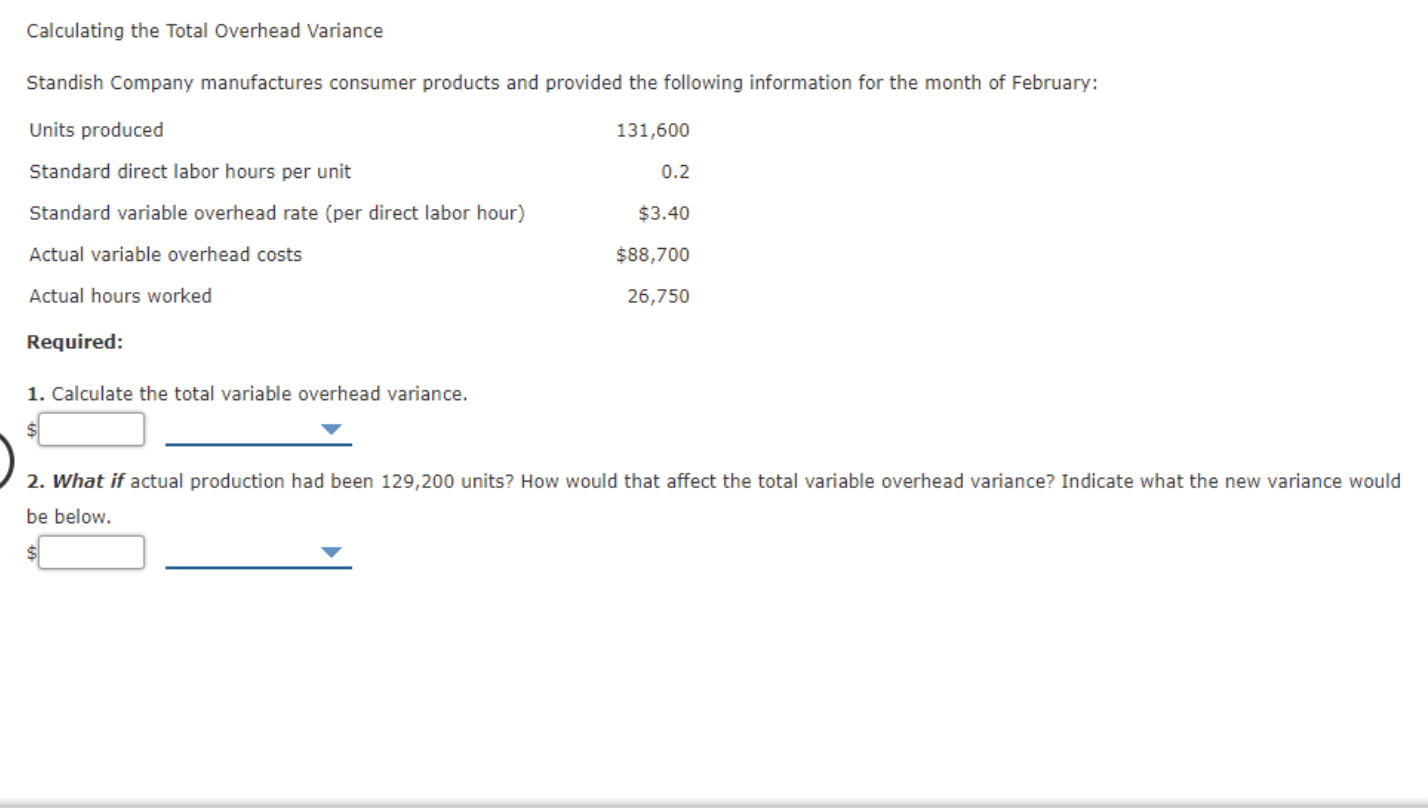 Solved Calculating the Total Overhead Variance Standish | Chegg.com