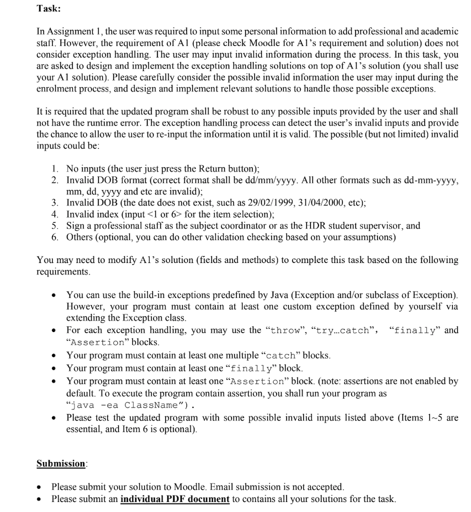 Task: In Assignment 1, the user was required to input | Chegg.com