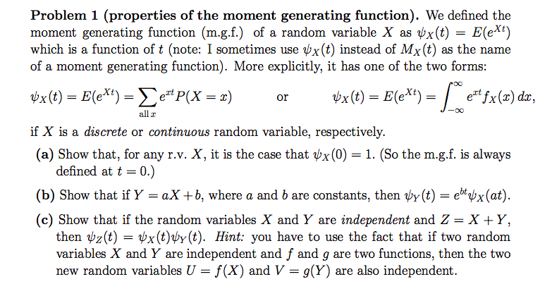 Solved Problem 1 (properties of the moment generating | Chegg.com