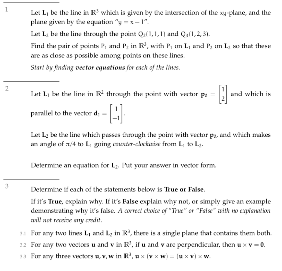 Solved Let Li be the line in R3 which is given by the | Chegg.com