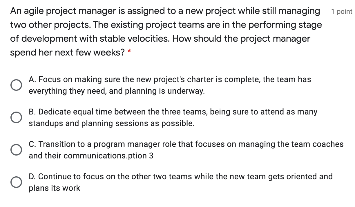 Solved An agile project manager is assigned to a new project | Chegg.com