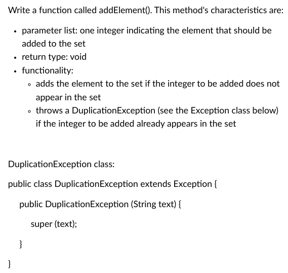 Solved Java Starter Code Public Class Set { Private | Chegg.com