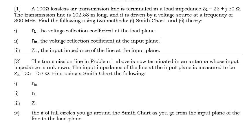 Solved = [1] A 10032 lossless air transmission line is | Chegg.com
