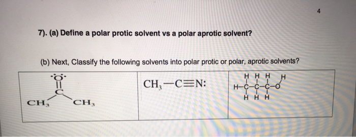 Solved (a) Define a polar protic solvent vs a polar aprotic | Chegg.com