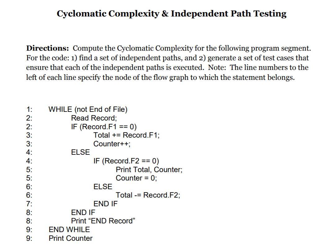 Solved Cyclomatic Complexity & Independent Path Testing | Chegg.com