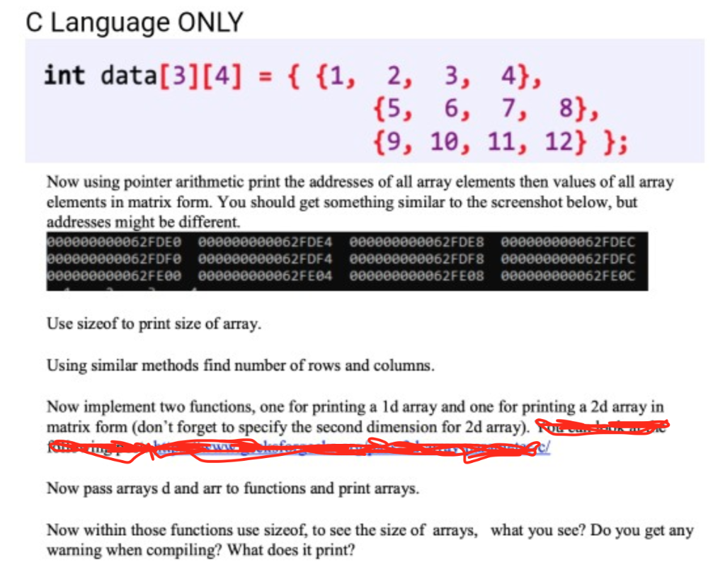 Solved C Language Only Int Data 3 4 1 2 3 4 Chegg Com