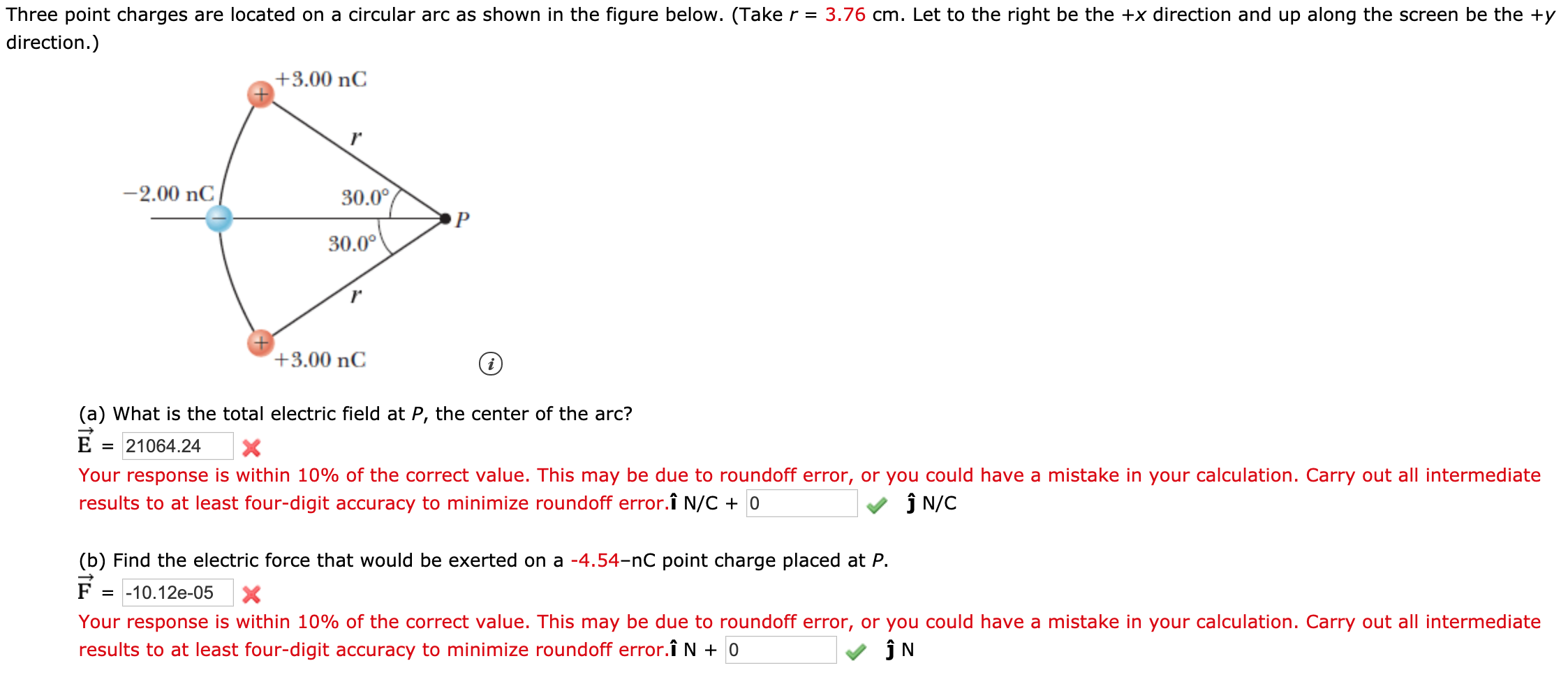 Solved Three Point Charges Are Located On A Circular Arc Chegg Com