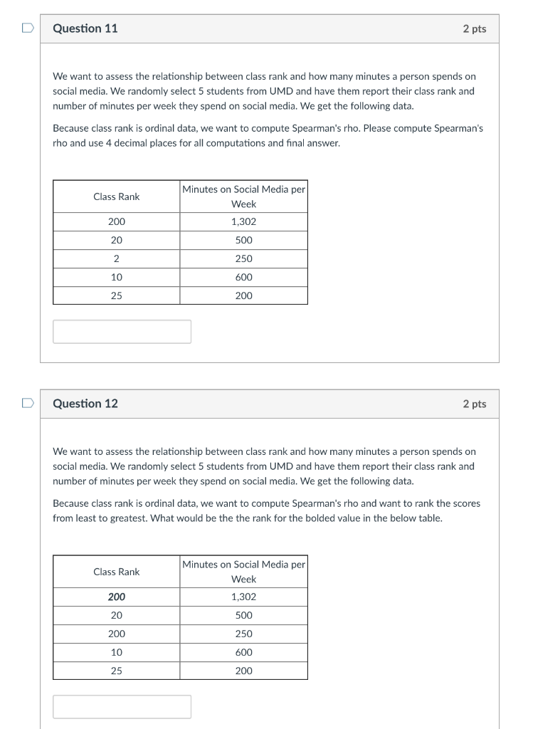 Solved Question 11 2 pts We want to assess the relationship | Chegg.com