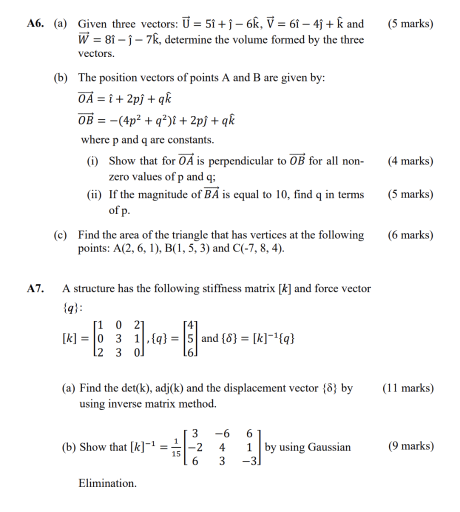 Solved 5 Marks A6 A Given Three Vectors U 5i ị 6 Chegg Com