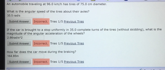 Solved An automobile traveling at 96.0 km/h has tires of | Chegg.com