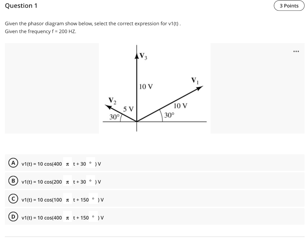 Solved Given the phasor diagram show below, select the | Chegg.com