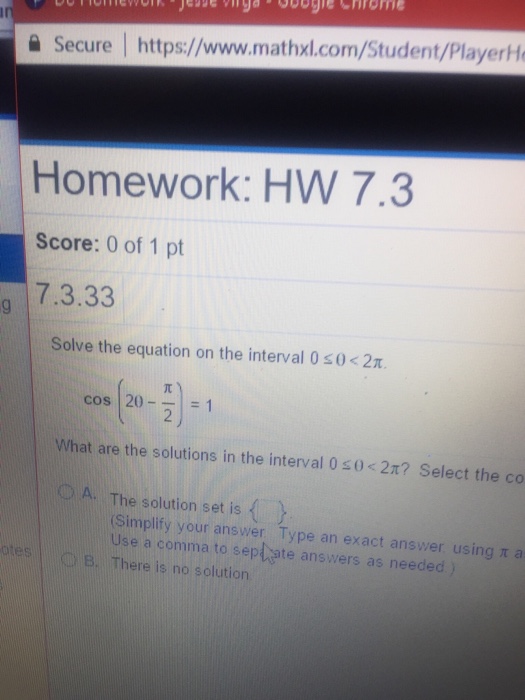 Solved Solve the equation on the interval 0 | Chegg.com