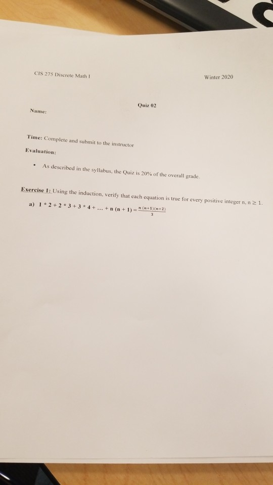 Solved Winter 2020 CIS 275 Discrete Math I Quiz 02 Name: | Chegg.com