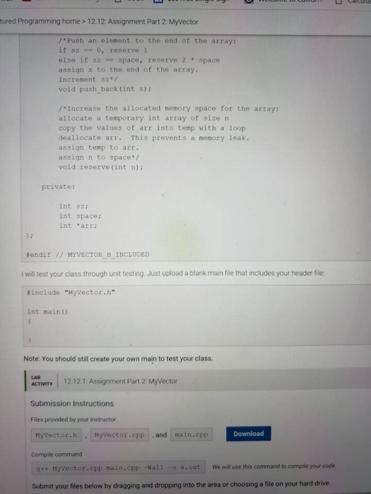 Solved 12.12 Assignment Part 2: MyVector You will use | Chegg.com