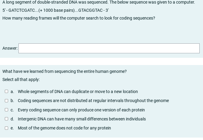 Solved A long segment of double-stranded DNA was sequenced. | Chegg.com