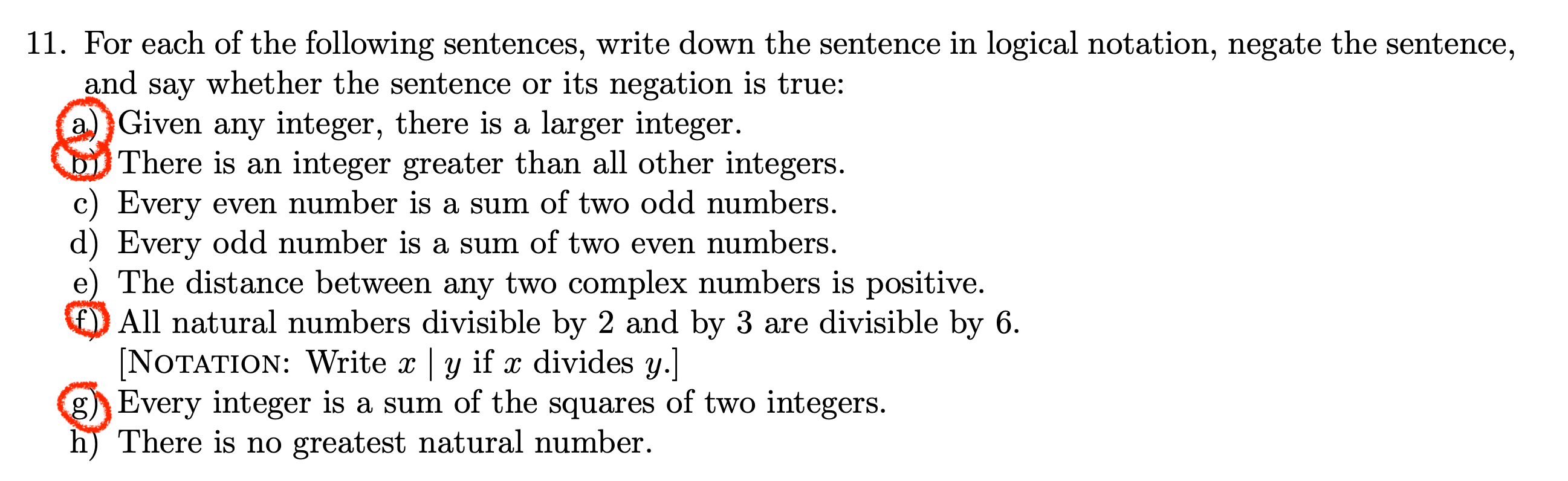 Solved 11 For Each Of The Following Sentences Write Down Chegg