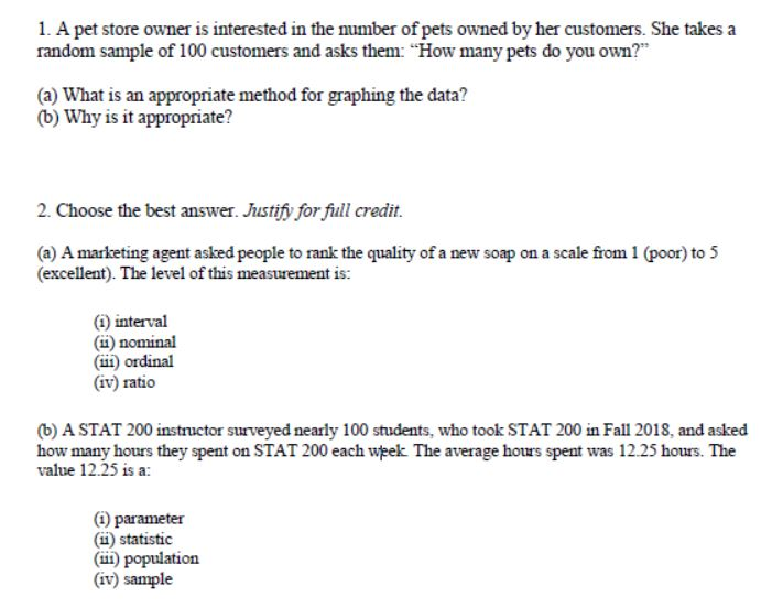 Solved 1. A pet store owner is interested in the number of