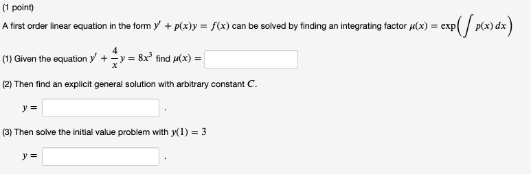 Solved A First Order Linear Equation In The Form 𝑦 𝑝 𝑥 𝑦 Chegg Com