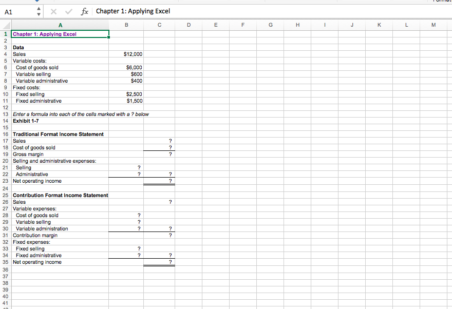 Solved A1 x v fx Chapter 1: Applying Excel B C D E F G H I J | Chegg.com