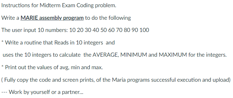 Solved Instructions for Midterm Exam Coding problem. Write a | Chegg.com