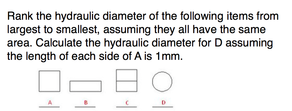 Solved Rank The Hydraulic Diameter Of The Following Items | Chegg.com