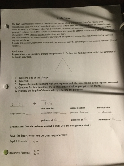 Solved Koch Curve Coke Or Kotch l Is A The Koch Snowflake Chegg