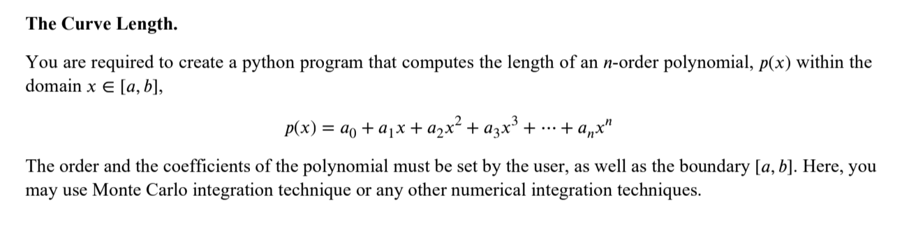 Solved The Curve Length. You are required to create a python | Chegg.com