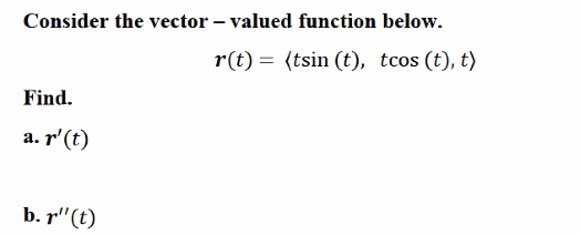 Solved Consider the vector - valued function below. r(t) = | Chegg.com