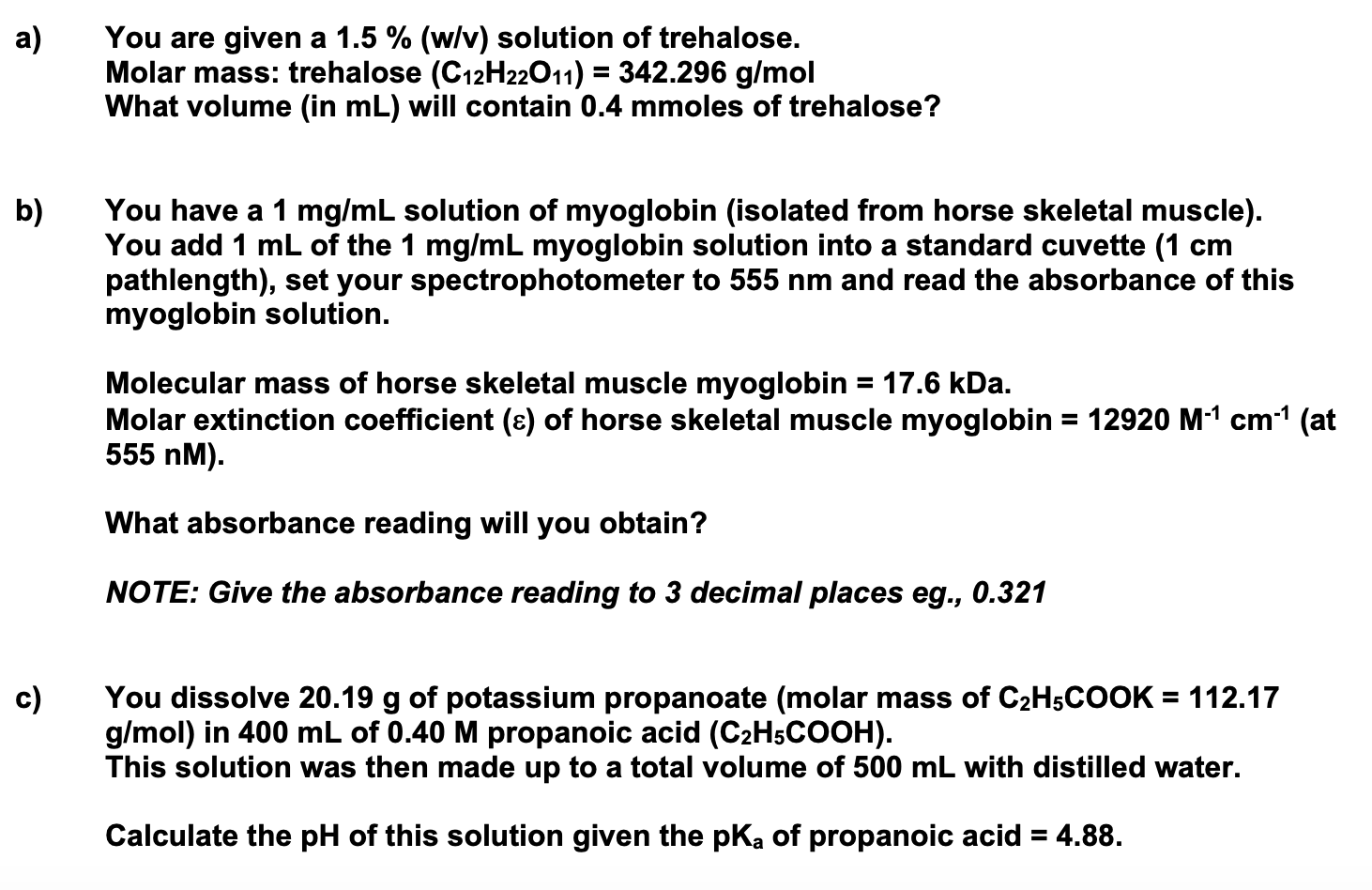 Solved A You Are Given A 1 5 W V Solution Of Trehalo Chegg Com