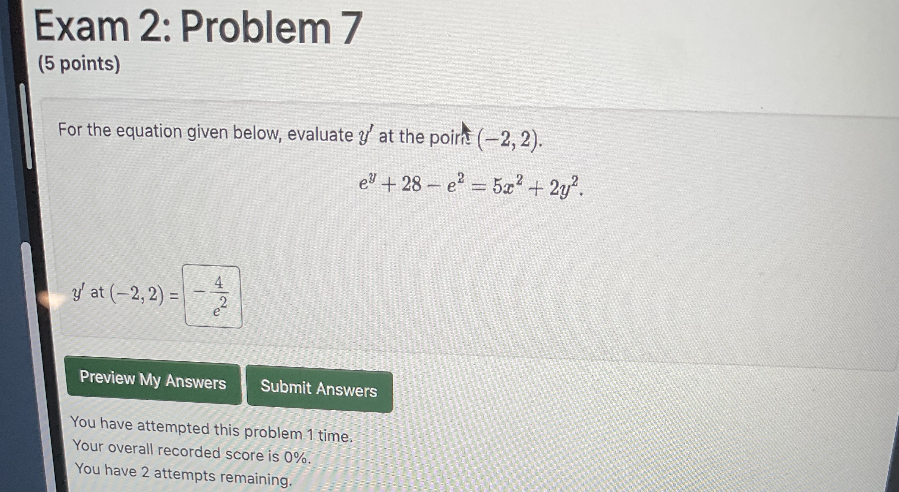 Solved For the equation given below, evaluate y′ at the | Chegg.com