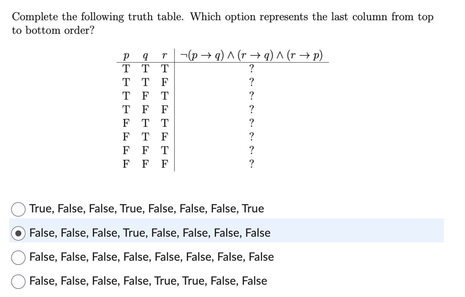 Solved Complete The Following Truth Table. Which Option | Chegg.com