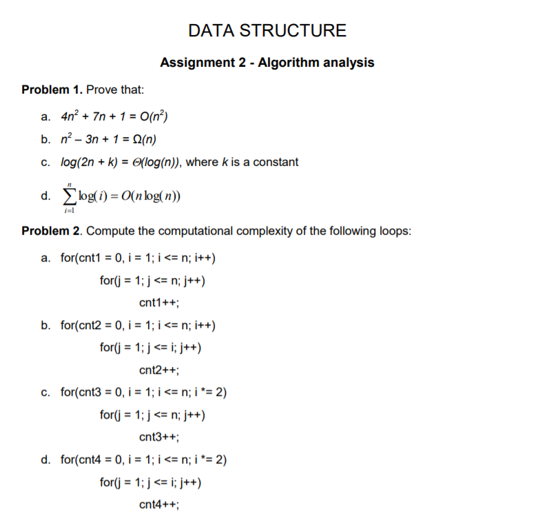 Solved Data Structure Assignment 2 Algorithm Analysis P Chegg Com