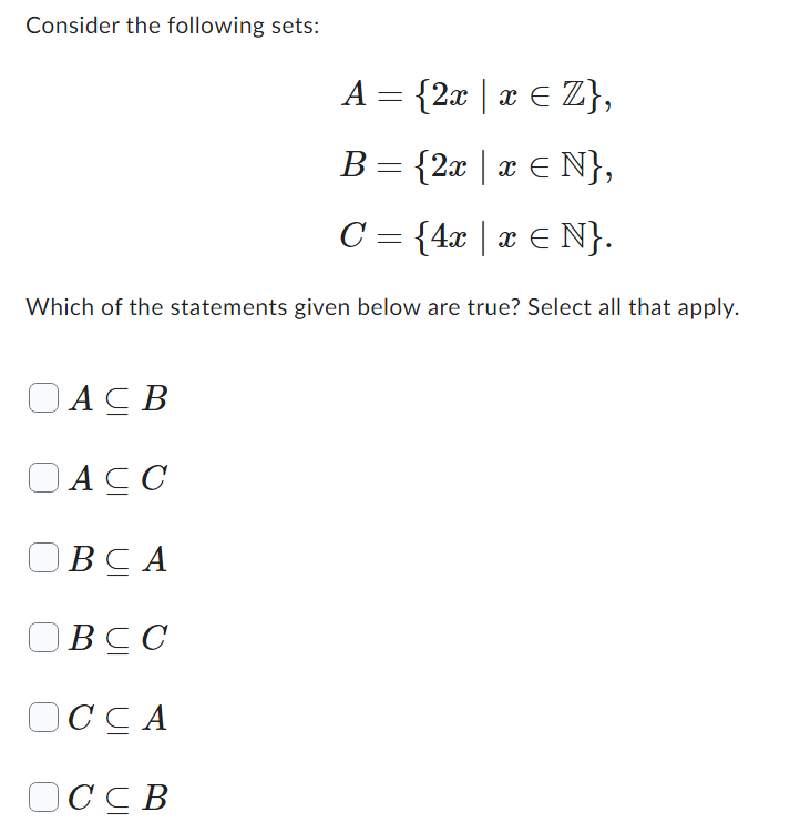 Solved Consider The Following Sets: | Chegg.com