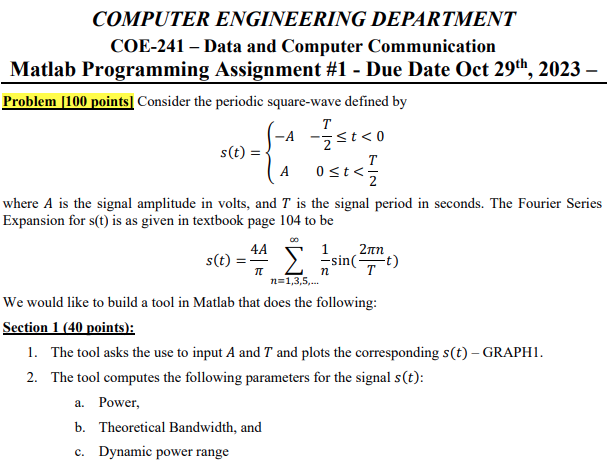 Solved COMPUTER ENGINEERING DEPARTMENT COE-241 - Data and | Chegg.com