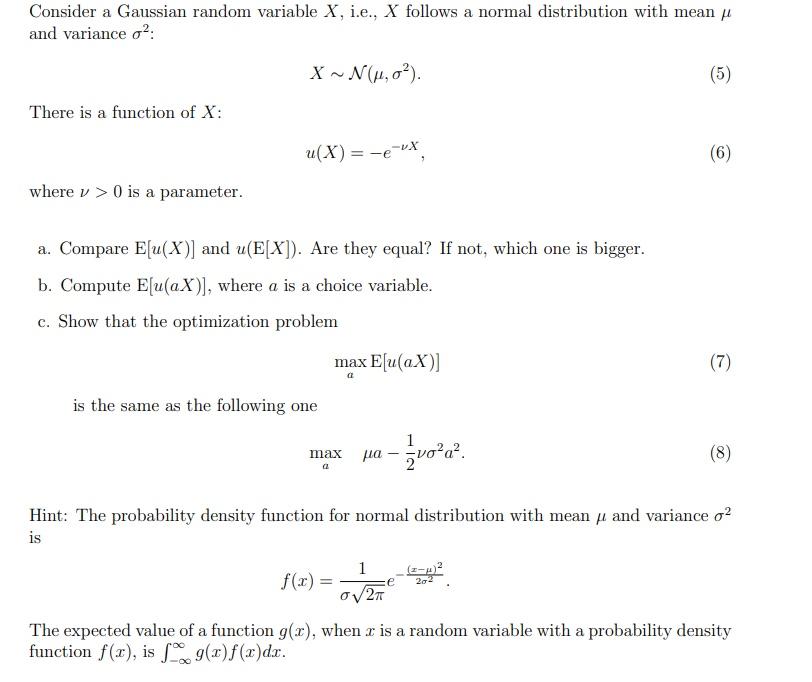 Consider a Gaussian random variable X, i.e., X | Chegg.com