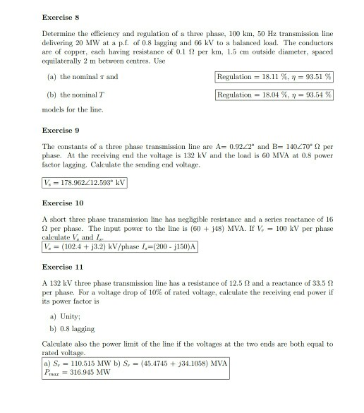 Solved Exercise 8 Determine the efficiency and regulation of