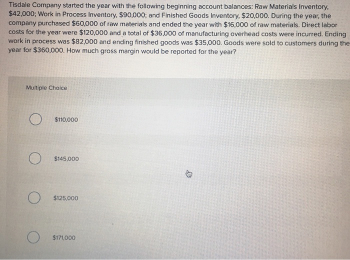 Solved Tisdale Company started the year with the following