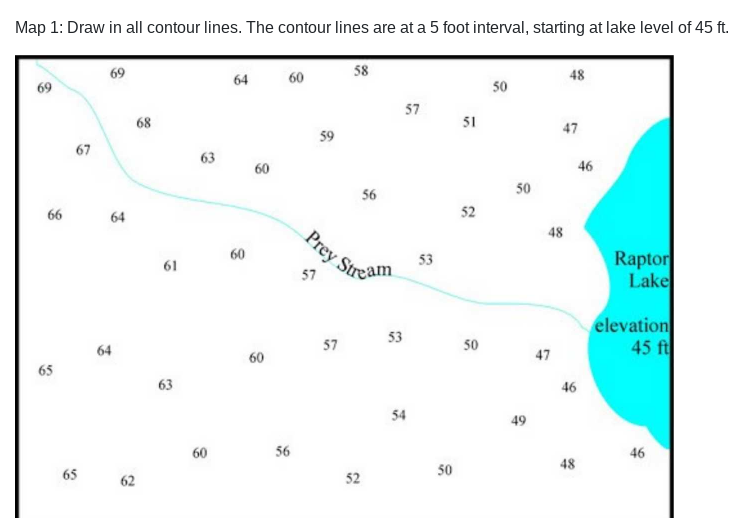 Solved Map 1: Draw in all contour lines. The contour lines | Chegg.com