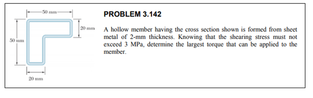 Solved 50 mm PROBLEM 3.142 20 mm A hollow member having the | Chegg.com