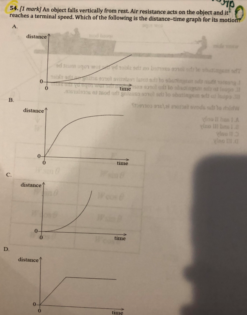 Solved 54. [1 mark] An object falls vertically from rest. | Chegg.com