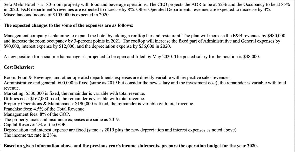 Number Of Rooms Budget Adr Occ Revpar 180 19 Chegg Com