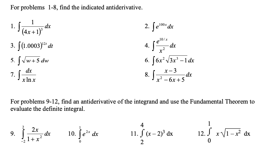 Solved For problems 1−8, find the indicated antiderivative. | Chegg.com