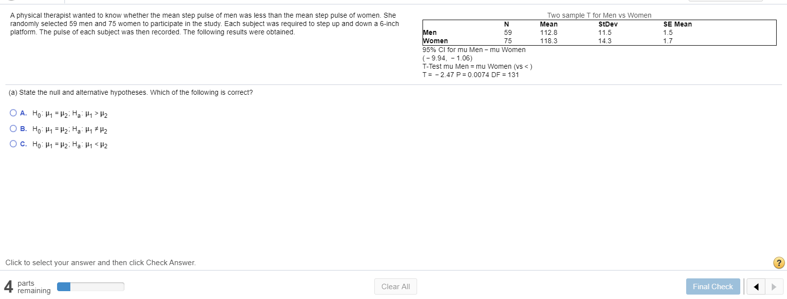 Solved A State The Null And Alternative Hypotheses Whic Chegg Com