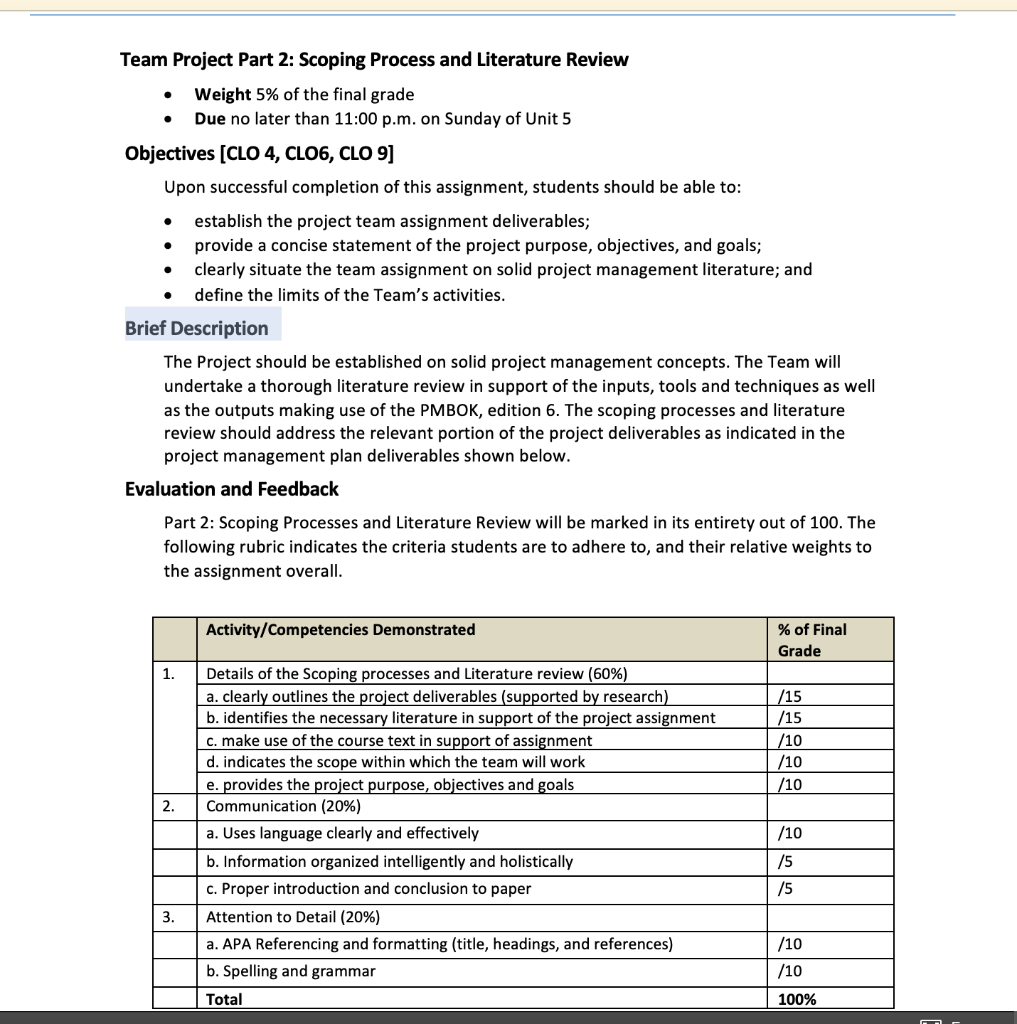 Team Project Part 2: Scoping Process and Literature | Chegg.com
