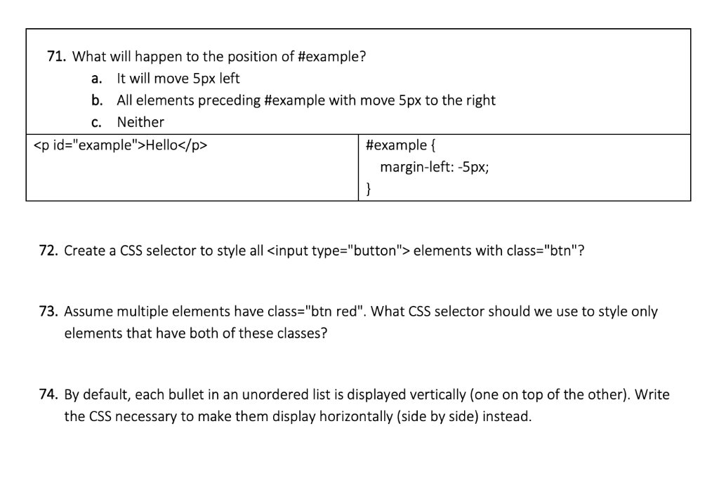 Solved 71. What will happen to the position of #example? It | Chegg.com