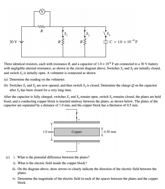 Solved C = 1.0 X 10-9 F 30 V Three Identical Resistors, Each | Chegg.com