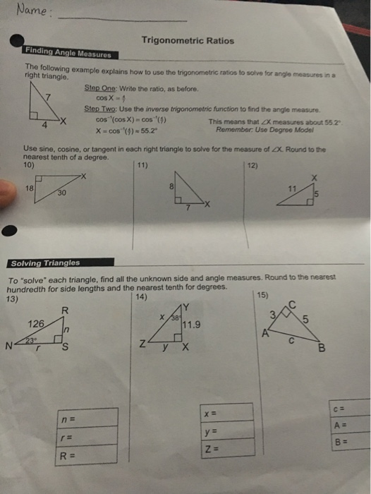 Solved ame Trigonometric Ratios Finding Angle Measures | Chegg.com